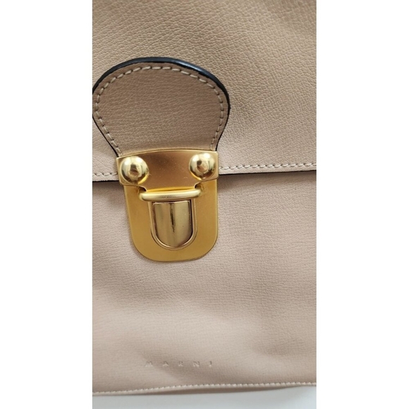 Marni Beige Leather Pushlock Saddle Shoulder Crossbody Bag Adjustable Strap - Picture 5 of 16